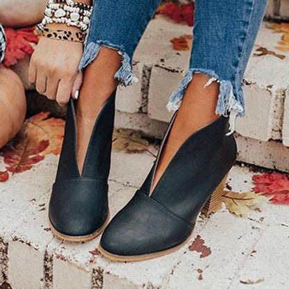 V-Cut Black Ankle Boots for Women – Chic & Comfortable Everyday Style