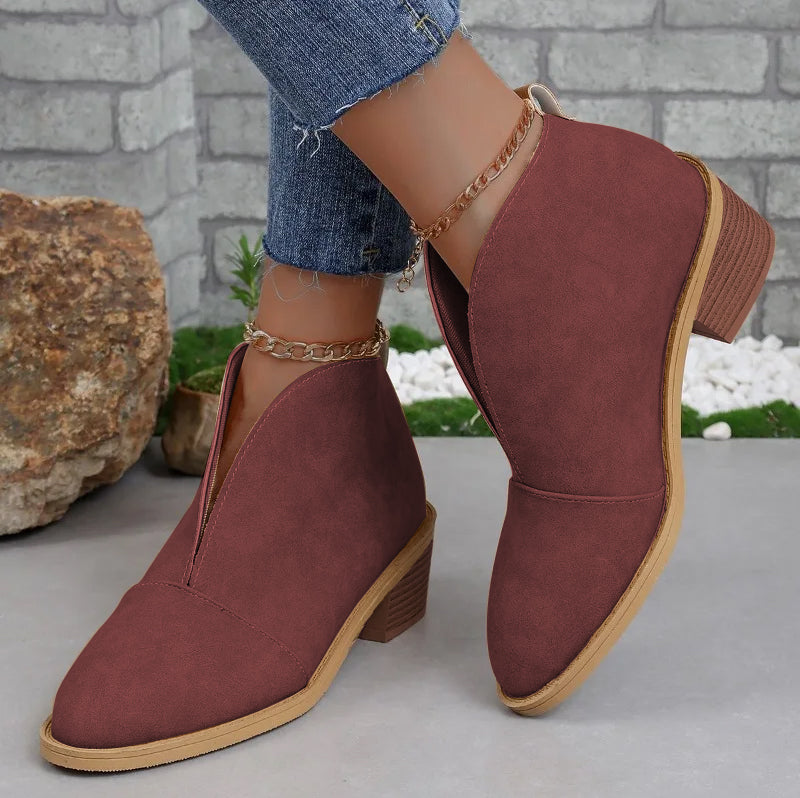 V-Cut Black Ankle Boots for Women – Chic & Comfortable Everyday Style