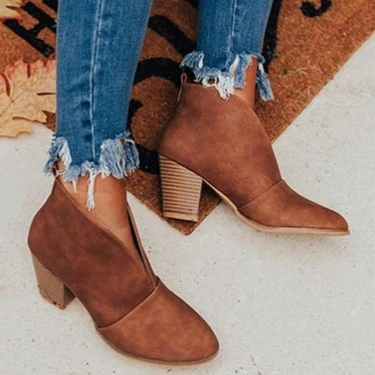 V-Cut Black Ankle Boots for Women – Chic & Comfortable Everyday Style
