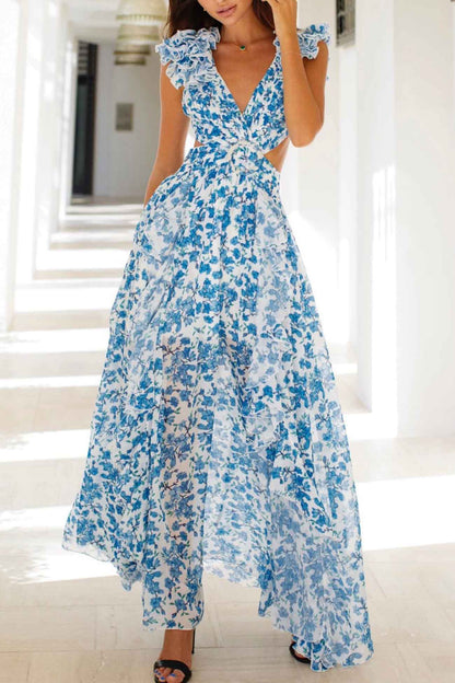 V-Neck Floral Maxi Dress for Women – Elegant & Flowing-Caliboot