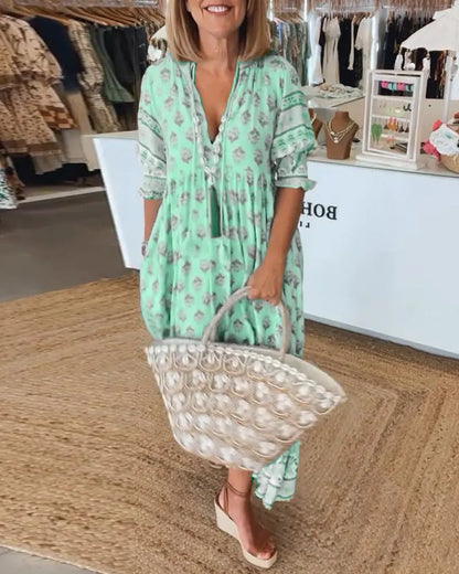 V-Neck Half-Sleeve Dress for Women – Bold Print & Effortless Comfort 5