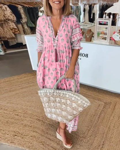V-Neck Half-Sleeve Dress for Women – Bold Print & Effortless Comfort 9