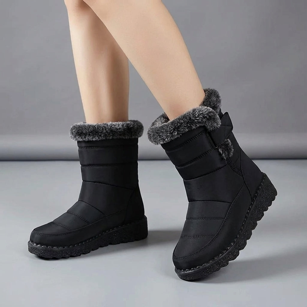 Quilted Fur Trim Mid-Calf Boots for Women – Warm & Non-Slip