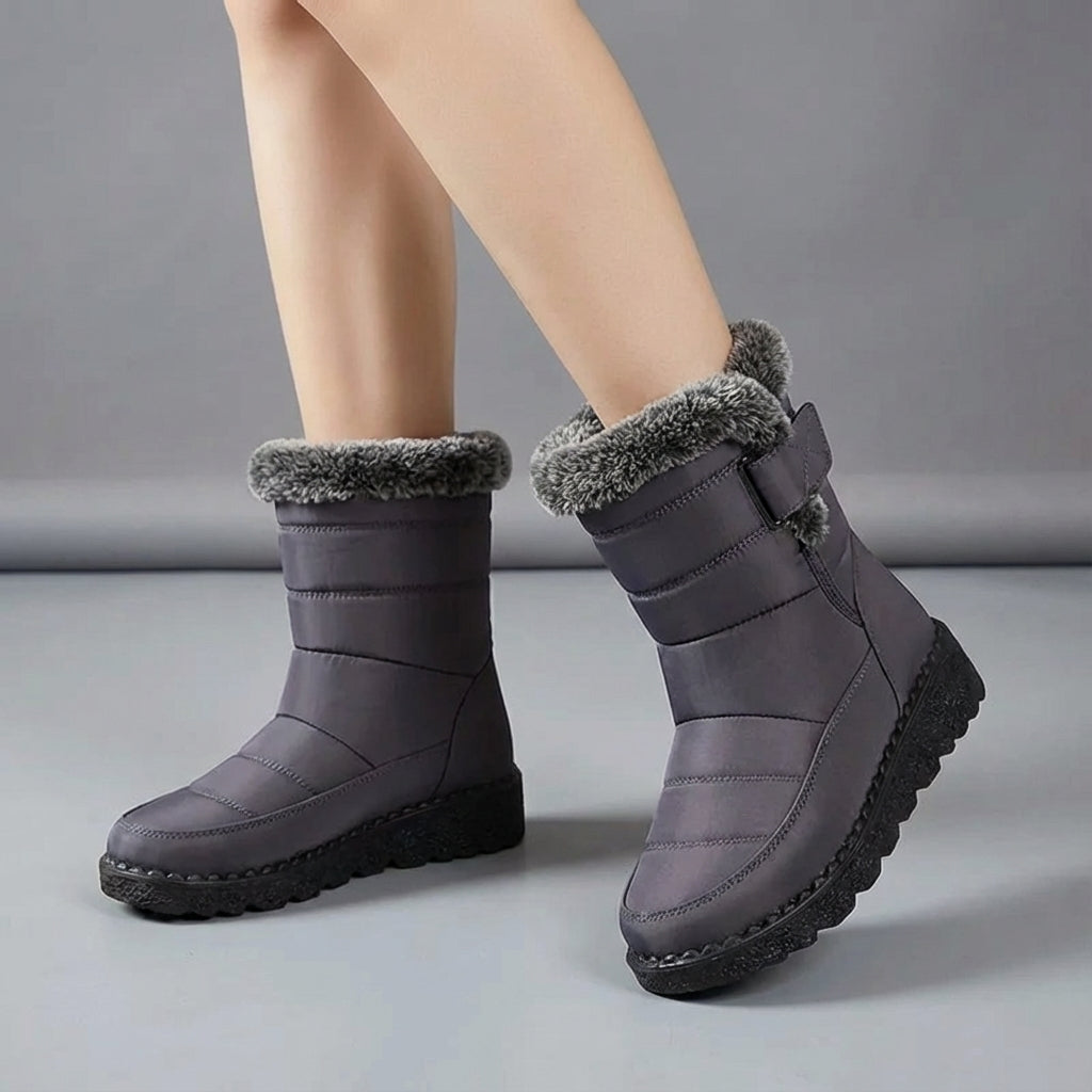 Quilted Fur Trim Mid-Calf Boots for Women – Warm & Non-Slip