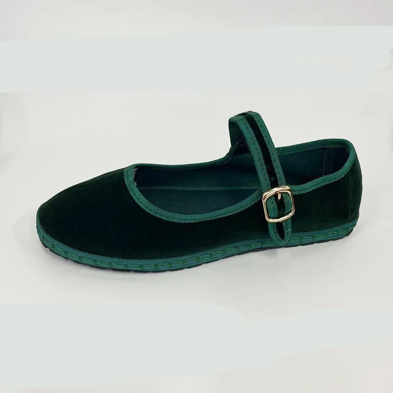 Velvet Ballet Flats for Women – Elegant & Comfortable Mary Jane Design