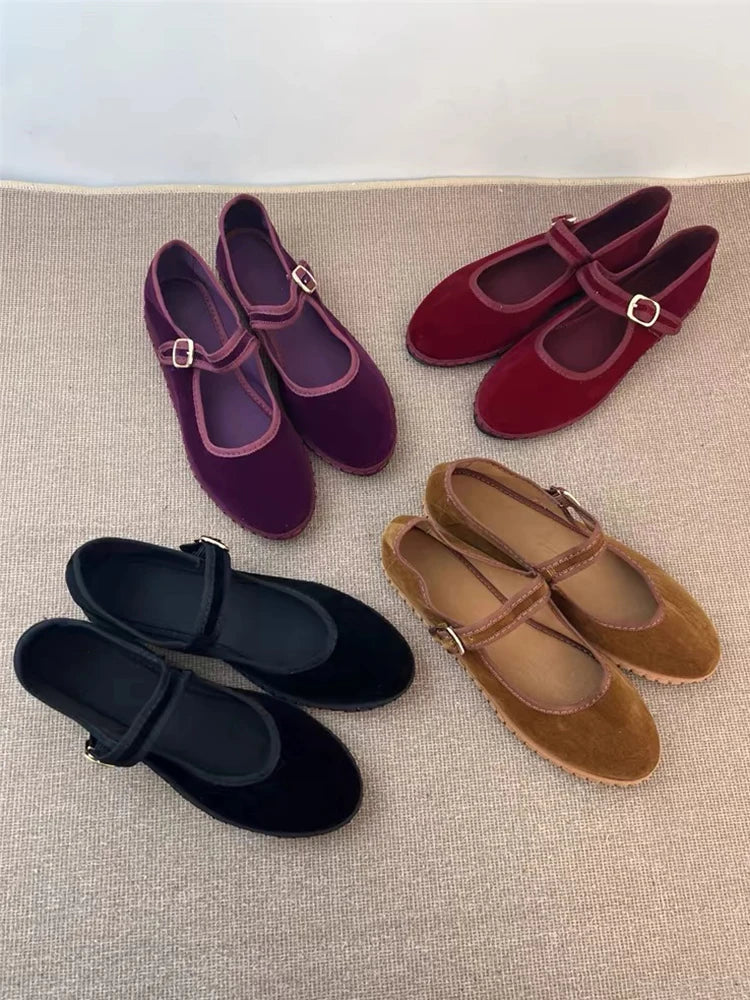 Velvet Ballet Flats for Women – Elegant & Comfortable Mary Jane Design