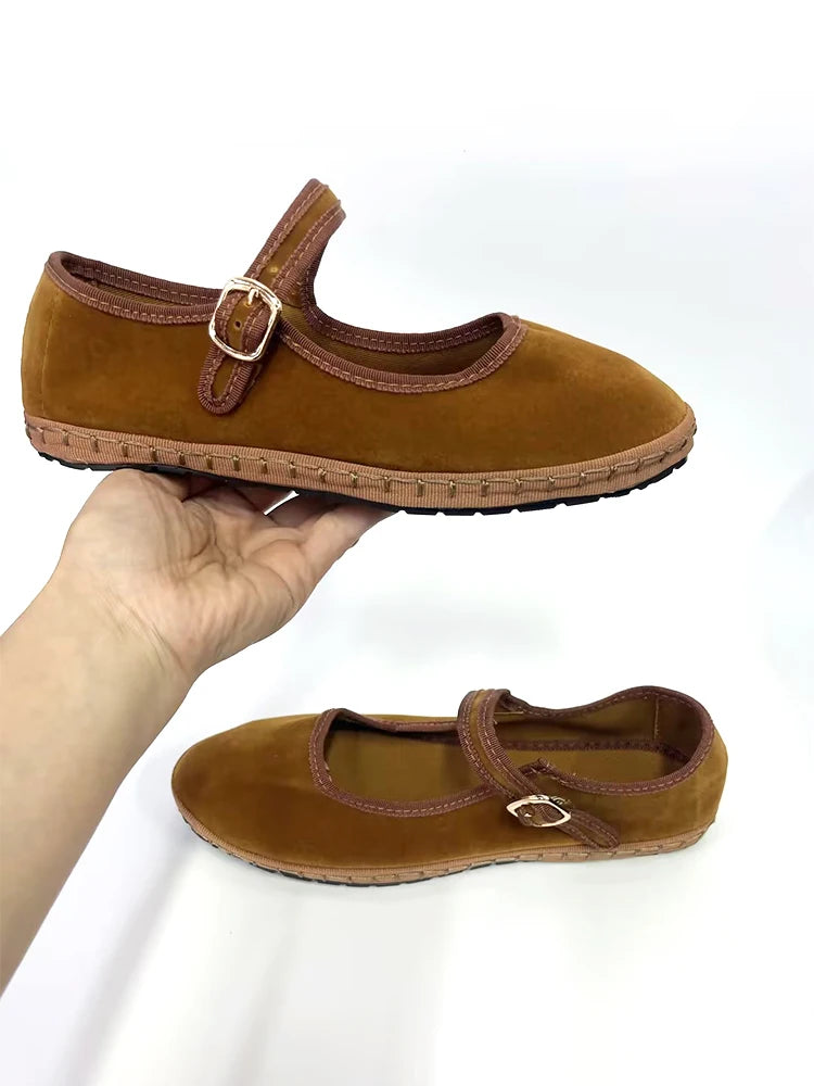 Velvet Ballet Flats for Women – Elegant & Comfortable Mary Jane Design