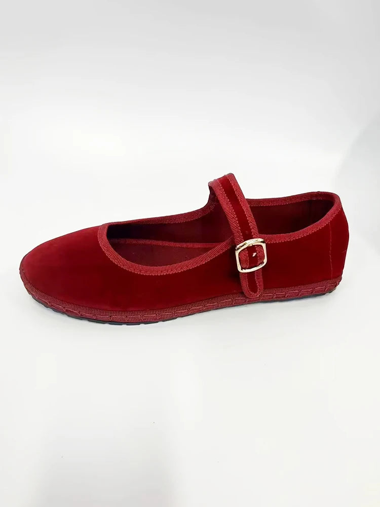 Velvet Ballet Flats for Women – Elegant & Comfortable Mary Jane Design