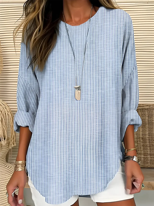 Vertical Striped Blouse for Women – Lightweight & Stylish Long Sleeve Top-Caliboot