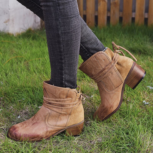 Vintage Lace-Up Ankle Boots for Women – Stylish & Comfortable