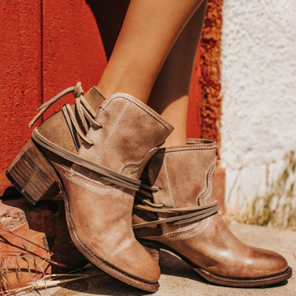 Vintage Lace-Up Ankle Boots for Women – Stylish & Comfortable