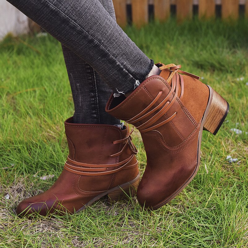 Vintage Lace-Up Ankle Boots for Women – Stylish & Comfortable