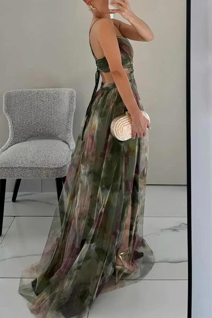 Watercolor Print Maxi Dress for Women – Elegant & Artistic-Caliboot