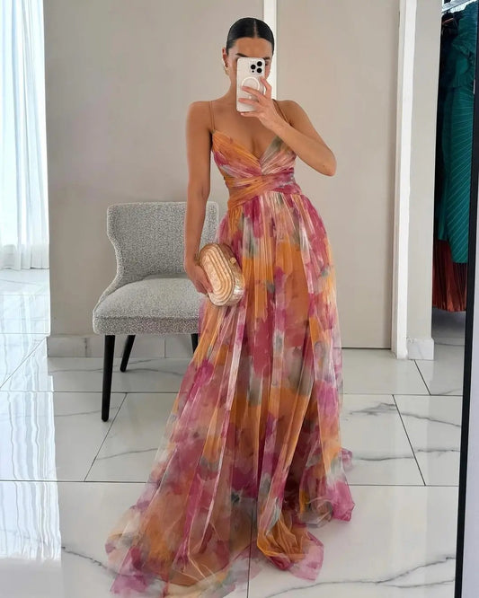 Watercolor Print Maxi Dress for Women – Elegant & Artistic-Caliboot