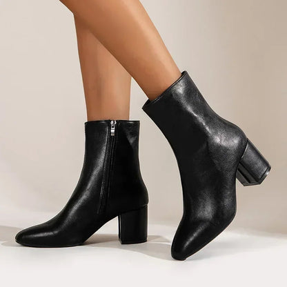 Chloe | Women’s Side Zipper Block Heel Ankle Boots Caliboot