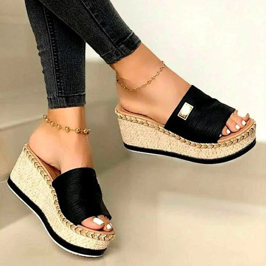 Woven Jute Wedge Sandals for Women – Stylish & Comfortable Slip-On Design