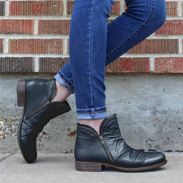 Zip-Up Black Ankle Boots for Women – Chic & Versatile Style