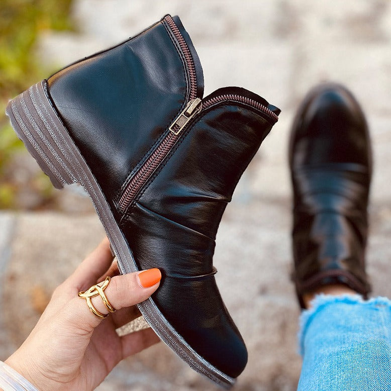Zip-Up Black Ankle Boots for Women – Chic & Versatile Style