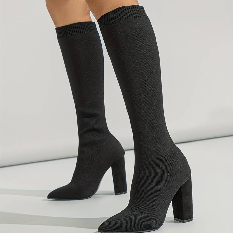 Addison | Women’s Knitted Sock Boots with Block Heel Caliboot