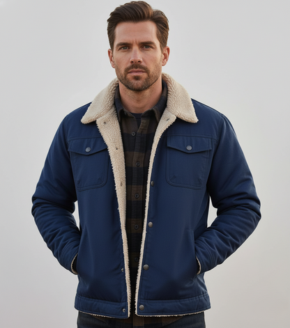 Relaxed Fit Fleece Lined Collared Jacket for Men – Cozy Durable Style