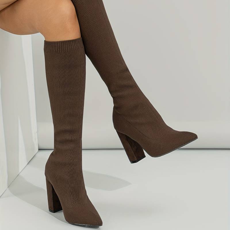 Addison | Women’s Knitted Sock Boots with Block Heel Caliboot
