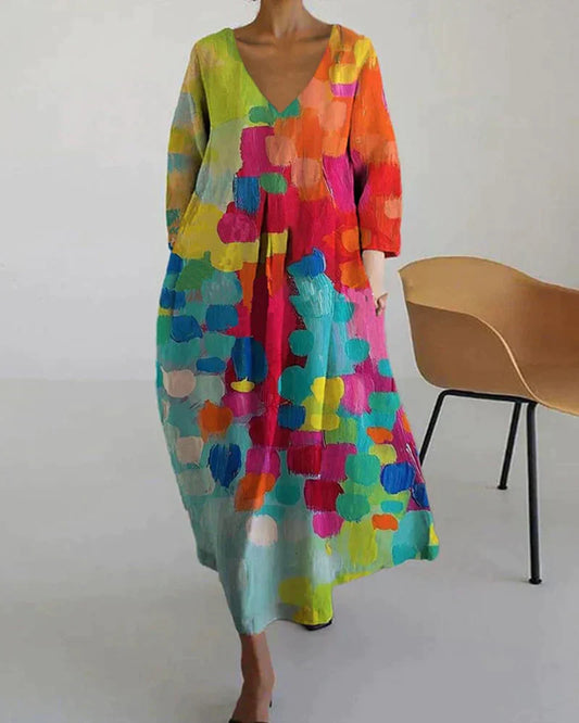 Solène – Robe Imprimée pour Femmes – Colorée & Décolleté