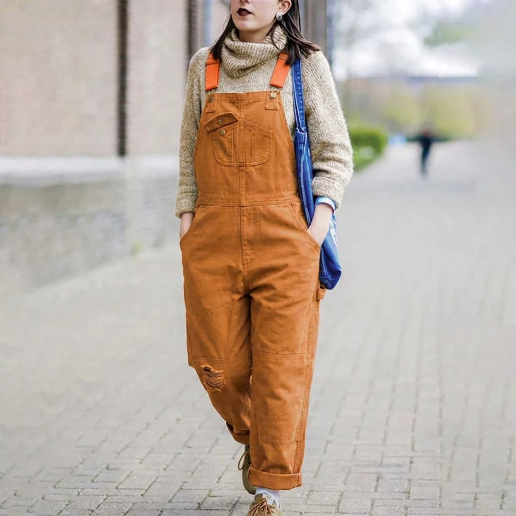 Relaxed Fit Full-Length Sleeveless Overalls for Women – Functional & Comfortable Design Caliboot