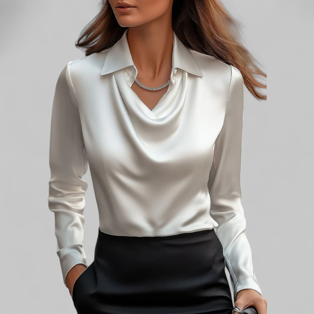Rose | Women’s Draped Neck Long Sleeve Satin Blouses Caliboot