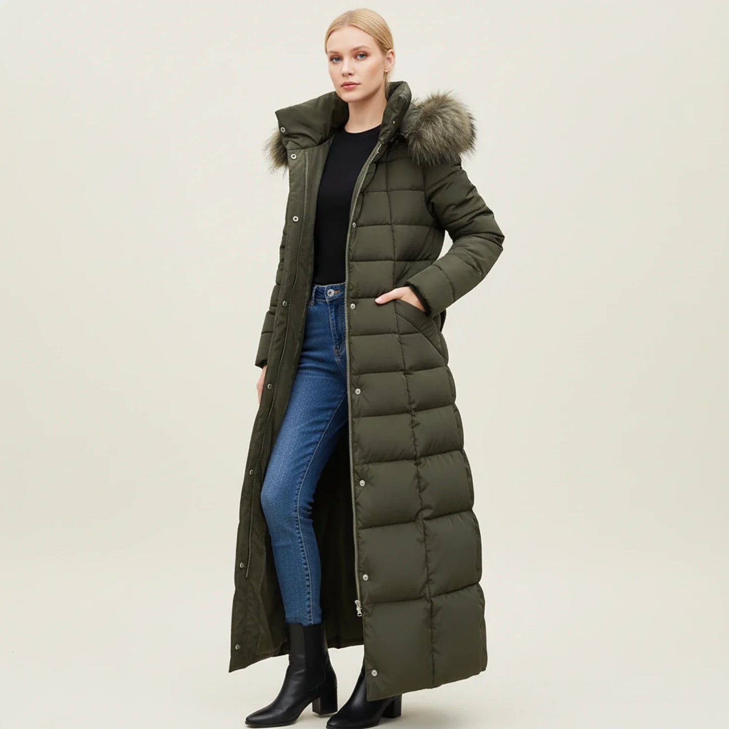 Quilted Hooded Belted Maxi-Length Puffer Jacket for Women – Warmth & Cozy Comfort