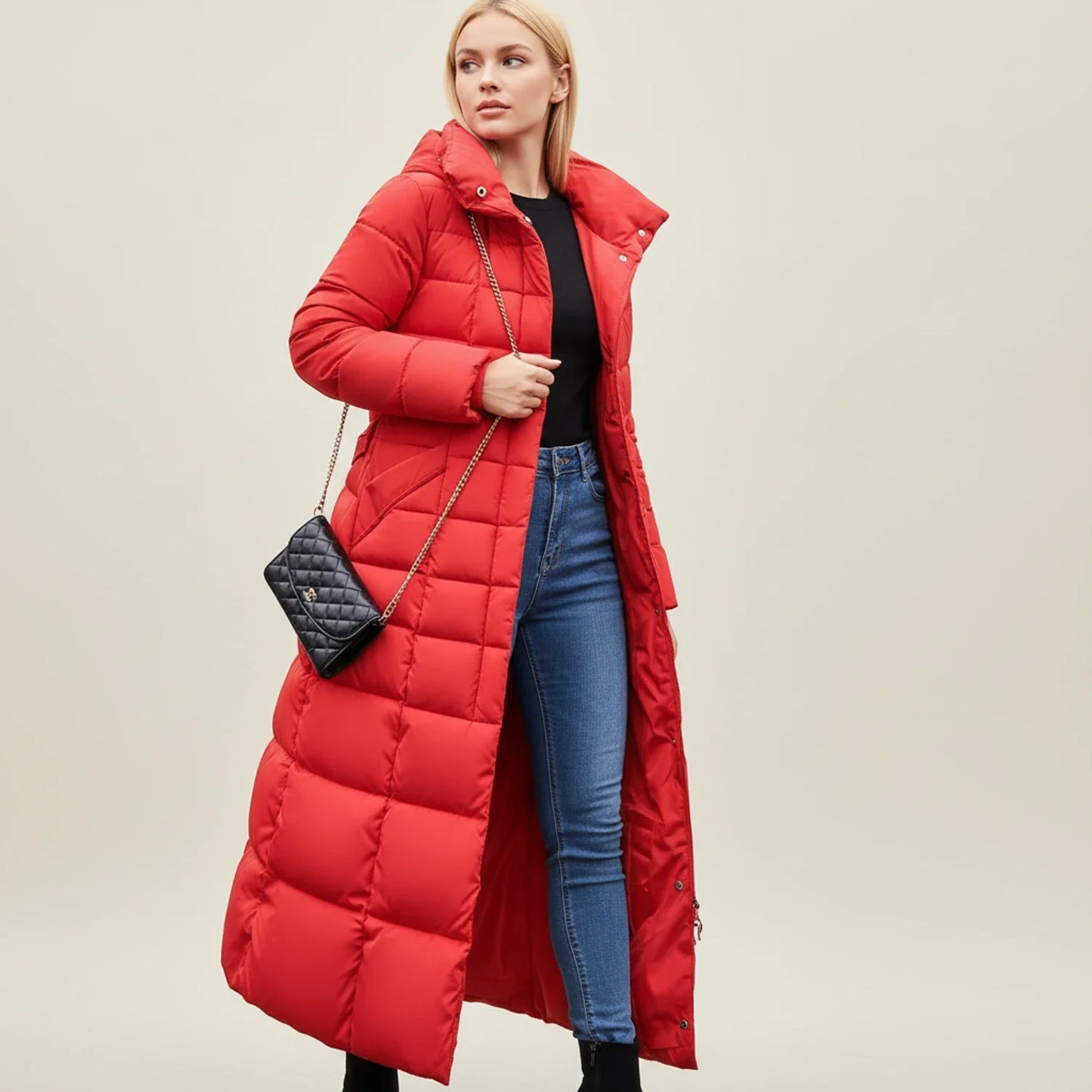 Quilted Hooded Belted Maxi-Length Puffer Jacket for Women – Warmth & Cozy Comfort