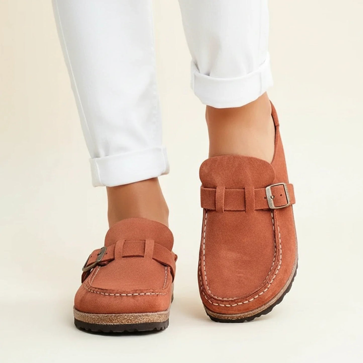 Chunky Sole Buckle Moc Toe Slip-On Mules for Women – Orthopedic Comfort & Style