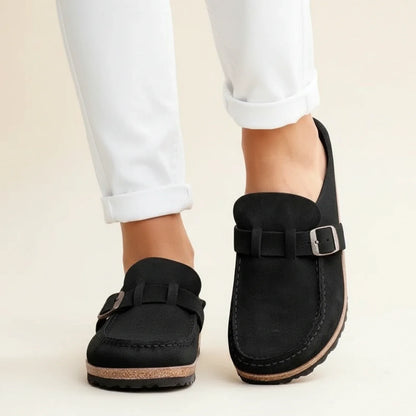 Chunky Sole Buckle Moc Toe Slip-On Mules for Women – Orthopedic Comfort & Style