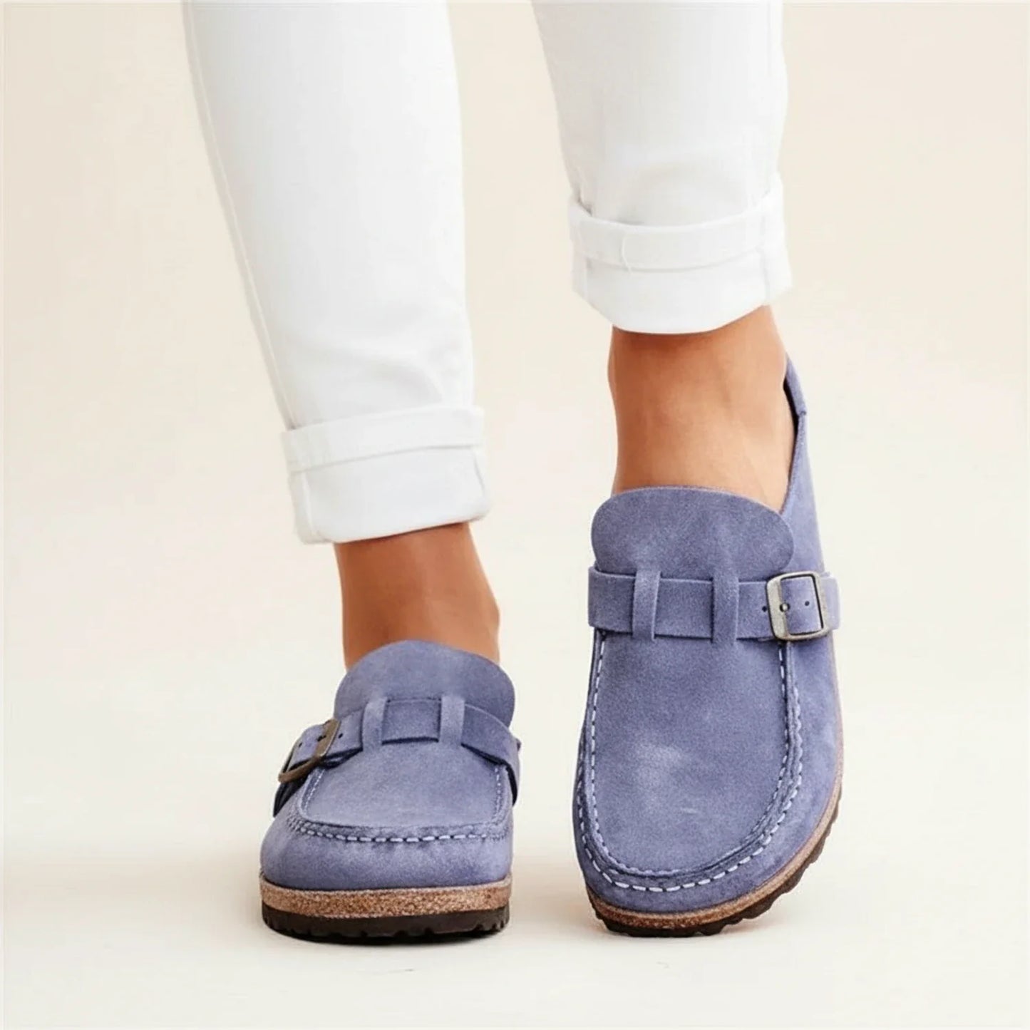 Chunky Sole Buckle Moc Toe Slip-On Mules for Women – Orthopedic Comfort & Style